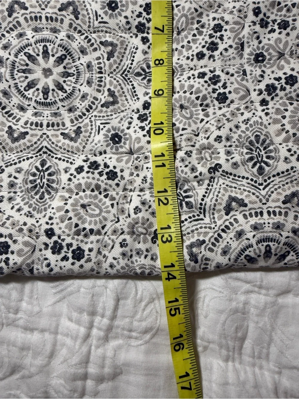 Quilted Zip Pouch in Cream and Gray Mandala Print